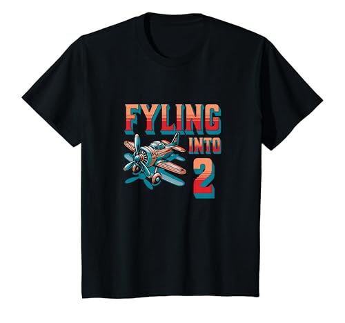 Kinder Propellerflugzeug Flying Into 2 Year Old 2nd Birthday Boy T-Shirt von Birthday Party Apparel For Kids
