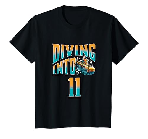 Kinder U-Boot Diving Into 11 Year Old 11th Birthday Boy T-Shirt von Birthday Party Apparel For Kids