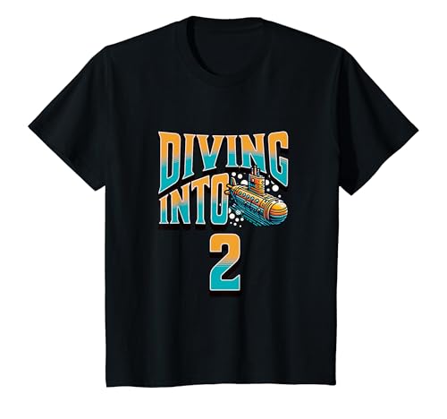 Kinder U-Boot Diving Into 2 Year Old 2nd Birthday Boy T-Shirt von Birthday Party Apparel For Kids