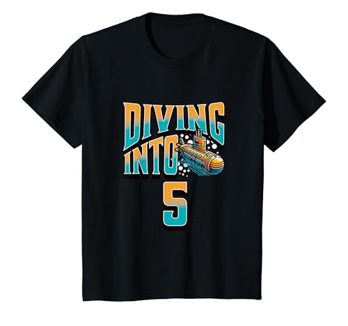 Kinder U-Boot Diving Into 5 Year Old 5th Birthday Boy T-Shirt von Birthday Party Apparel For Kids