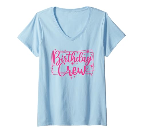 Damen Birthday Crew, Frauen Mädchen Gruppe Rosa Geburtstagsfeier T-Shirt mit V-Ausschnitt von Birthday Party Group Gifts