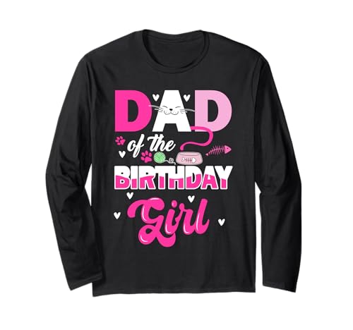 Niedlicher Vater des Geburtstags Mädchen Katze Kitty Liebhaber Kätzchen Mädchen Langarmshirt von Birthday Party Kitten Cat Family Matching Bday