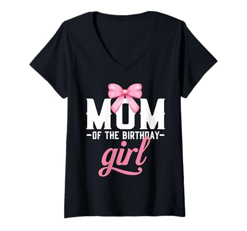Damen Mama Pink Bow Geburtstagskind Mama vom Geburtstag Rosa Mädchen T-Shirt mit V-Ausschnitt Damen Mama Pink Bow Geburtstagskind Mama vom Geburtstag Rosa Mädchen T-Shirt mit V-Ausschnitt von Birthday Pink Bow Mommy Gifts