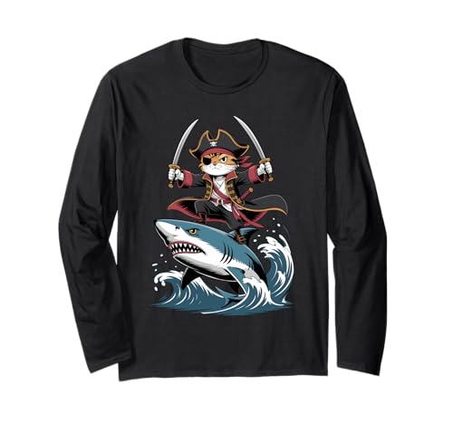 Niedliche Piratenkatze reitet einen Hai, lustiges Halloween-Kostüm für Kinder Langarmshirt Niedliche Piratenkatze reitet einen Hai, lustiges Halloween-Kostüm für Kinder Langarmshirt von Birthday Pirate Theme Party Pet Owners Cat Lover