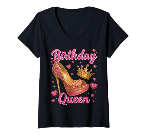 Damen Geburtstag Königin Happy Birthday Party B-Day Queens T-Shirt mit V-Ausschnitt Damen Geburtstag Königin Happy Birthday Party B-Day Queens T-Shirt mit V-Ausschnitt von Birthday Queen Birthday Party High Heel & Crown