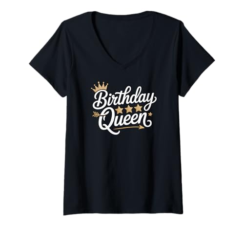 Damen Birthday Queen T-Shirt mit V-Ausschnitt Damen Birthday Queen T-Shirt mit V-Ausschnitt von Birthday Queen Celebration Cake Candles Party