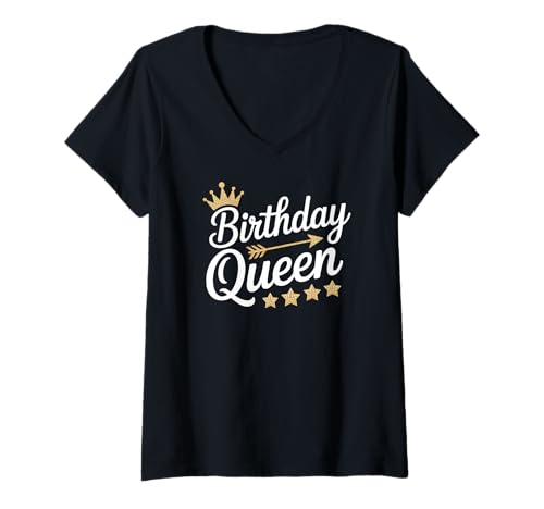 Damen Birthday Queen T-Shirt mit V-Ausschnitt Damen Birthday Queen T-Shirt mit V-Ausschnitt von Birthday Queen Celebration Cake Candles Party