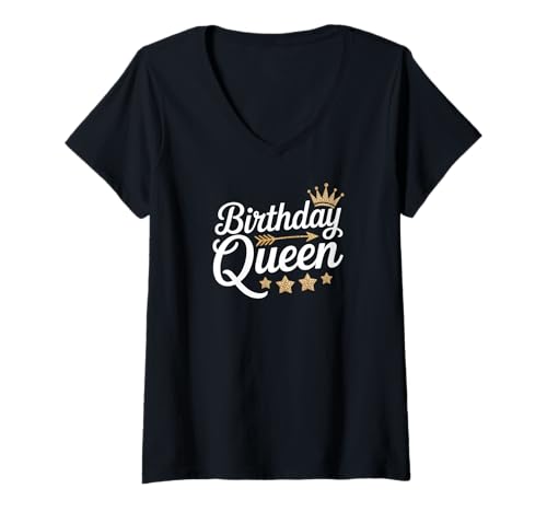 Damen Birthday Queen T-Shirt mit V-Ausschnitt Damen Birthday Queen T-Shirt mit V-Ausschnitt von Birthday Queen Celebration Cake Candles Party