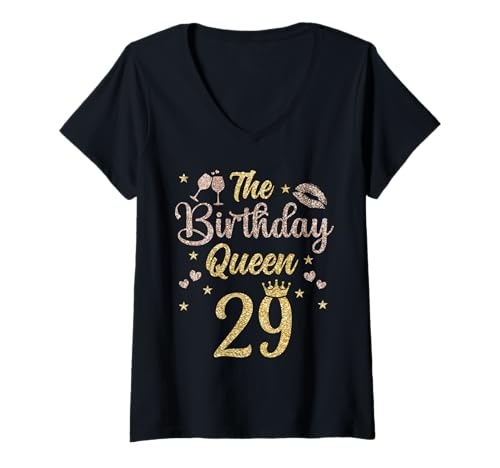 Damen 29 Jahre Bday Queen 29. Geburtstag Königin Neunundzwanzig T-Shirt mit V-Ausschnitt Damen 29 Jahre Bday Queen 29. Geburtstag Königin Neunundzwanzig T-Shirt mit V-Ausschnitt von Birthday Queen Geburtstag Damen Geschenk