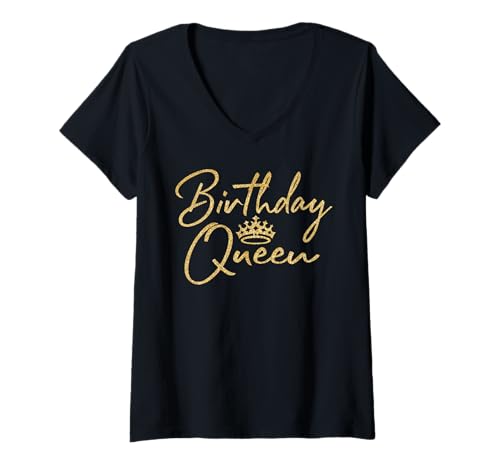 Damen Geburtstag Queen B-Day Shirt Geschenk Mädchen Golden Crown T-Shirts T-Shirt mit V-Ausschnitt von Birthday Queen Party Bday Golden Gift