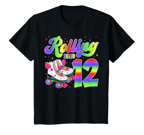 Rollschuhlaufen 12. Geburtstag Mädchen Rollin in 12 Jahre alt T-Shirt von Birthday Rollin Into 12 Years Old Tee