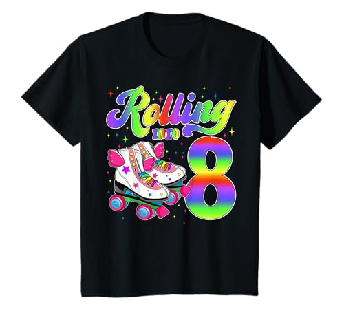 Rollschuhlaufen 8. Geburtstag Mädchen Rollin bis 8 Jahre alt T-Shirt Rollschuhlaufen 8. Geburtstag Mädchen Rollin bis 8 Jahre alt T-Shirt von Birthday Rollin Into 8 Years Old Tee