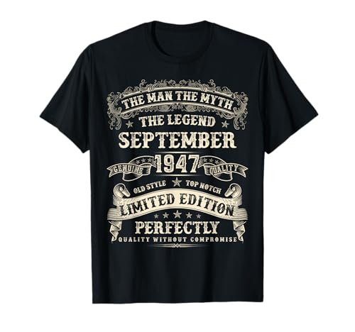 September 1947 78. Geburtstag 78 Jahre alt Geburtstagsgeschenk für Männer T-Shirt September 1947 78. Geburtstag 78 Jahre alt Geburtstagsgeschenk für Männer T-Shirt von Birthday September Retro Gifts For Men And Women