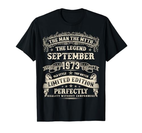 September 1973 52. Geburtstag 52 Jahre alt Geburtstagsgeschenk für Männer T-Shirt September 1973 52. Geburtstag 52 Jahre alt Geburtstagsgeschenk für Männer T-Shirt von Birthday September Retro Gifts For Men And Women