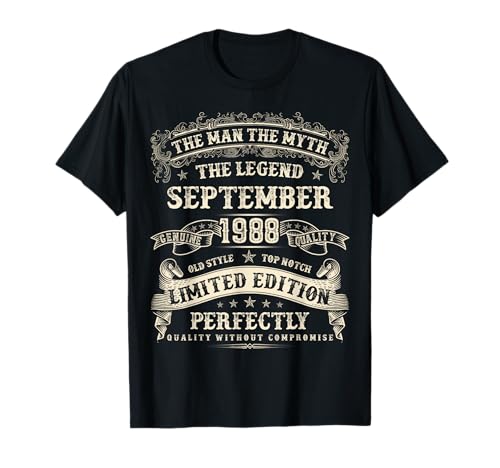 September 1988 37. Geburtstag 37 Jahre alt Geburtstagsgeschenk für Männer T-Shirt September 1988 37. Geburtstag 37 Jahre alt Geburtstagsgeschenk für Männer T-Shirt von Birthday September Retro Gifts For Men And Women