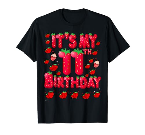 Kinder 11 Jahre alt Erdbeere Geburtstag Mädchen Sweet Fruit 11 T-Shirt von Birthday Strawberry Birthday Party Gifts Co.