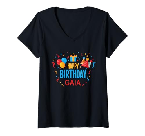 Damen Alles Gute zum Geburtstag Gaia T-Shirt mit V-Ausschnitt Damen Alles Gute zum Geburtstag Gaia T-Shirt mit V-Ausschnitt von Birthday Tees For Women Whos Name Is Gaia