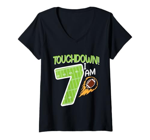 Damen American Football Geburtstag I 7 Jahre alt T-Shirt mit V-Ausschnitt von Birthday Touchdown American Football