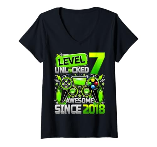 Damen Level 7 freigeschaltet Fantastisches Spiel seit 2018 zum 7. Geburtstag für Kinder T-Shirt mit V-Ausschnitt Damen Level 7 freigeschaltet Fantastisches Spiel seit 2018 zum 7. Geburtstag für Kinder T-Shirt mit V-Ausschnitt von Birthday Video Gamer 2025 Limited Edition Gifts