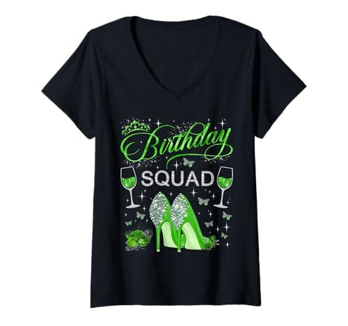Damen Geburtstag Squad Grün Schmetterlinge High Heels Diva Squad T-Shirt mit V-Ausschnitt Damen Geburtstag Squad Grün Schmetterlinge High Heels Diva Squad T-Shirt mit V-Ausschnitt von Birthday squad Butterflies High Heels Diva Squad
