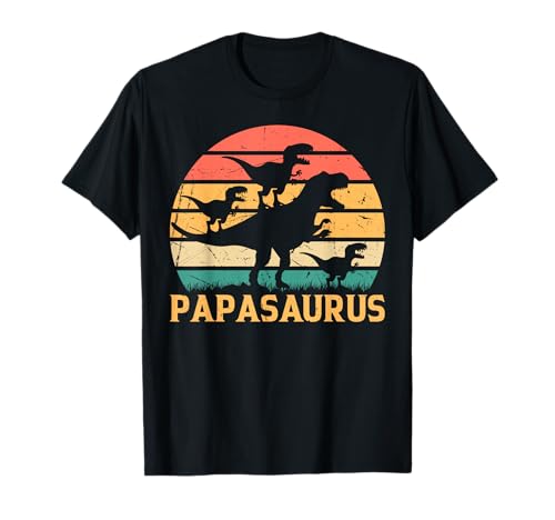 Papasaurus Papa Drei Kinder Papa Saurus Papa Dino T-Shirt von Birthday & Father's Day Ideas