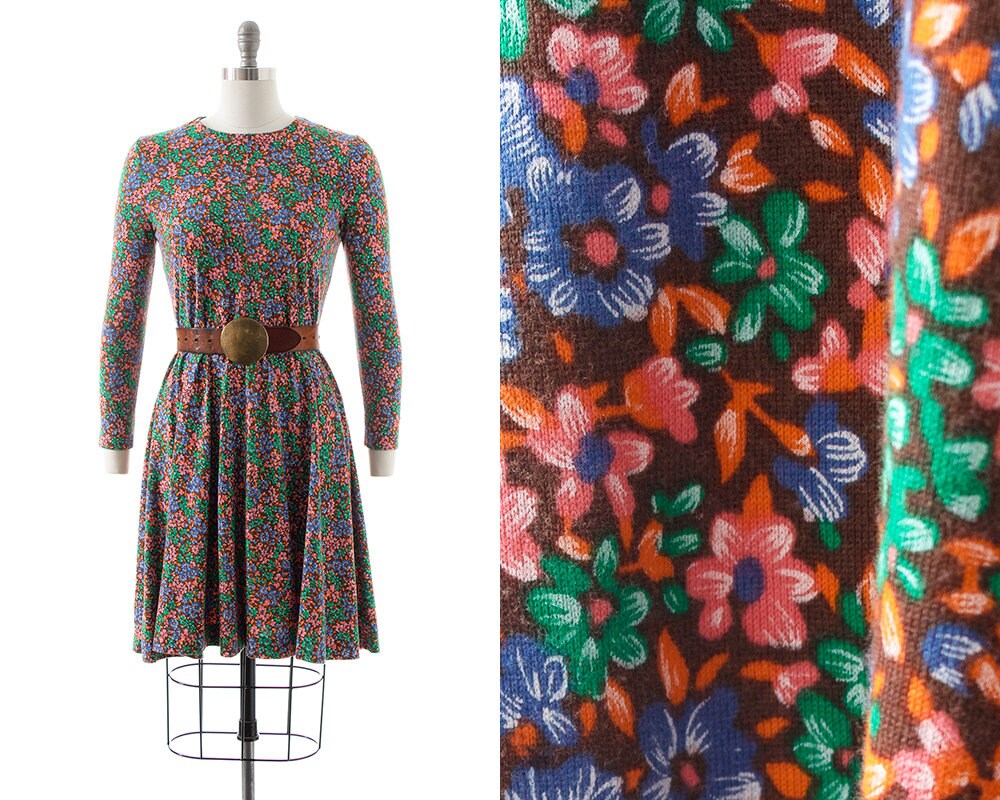 Vintage 1970Er Jahre Kleid | 70Er Diane Von Furstenberg Floral Bedrucktes Jersey Stricken Langarm Fit Und Flare Tageskleid | x-Small/Small Vintage 1970Er Jahre Kleid | 70Er Diane Von Furstenberg Floral Bedrucktes Jersey Stricken Langarm Fit Und Flare Tageskleid | x-Small/Small von BirthdayLifeVintage
