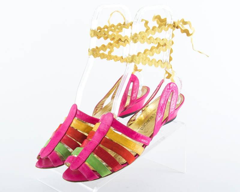 Vintage 1980Er Jahre Sandalen | 80Er Riemchen Leder Wildleder Regenbogen Peep Toe Schnürschuhe | Us 10 von BirthdayLifeVintage