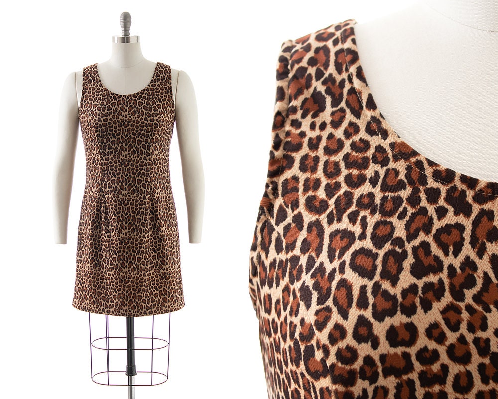 Vintage 1990Er Jahre Sommerkleid | 90S Leopard Animal Print Dehnbares Bodycon Cocktail Club Kleid | Small von BirthdayLifeVintage