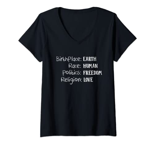 Damen Birthplace Earth Race Menschliche Politik Freiheit Religion Liebe T-Shirt mit V-Ausschnitt Damen Birthplace Earth Race Menschliche Politik Freiheit Religion Liebe T-Shirt mit V-Ausschnitt von Birthplace Earth Race Human Politics Freedom Love