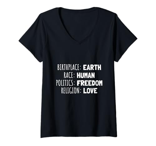 Damen Geburtsort Rennen Politik Religion Vielfalt T-Shirt mit V-Ausschnitt Damen Geburtsort Rennen Politik Religion Vielfalt T-Shirt mit V-Ausschnitt von Birthplace Race Politics Religion Diversity Co