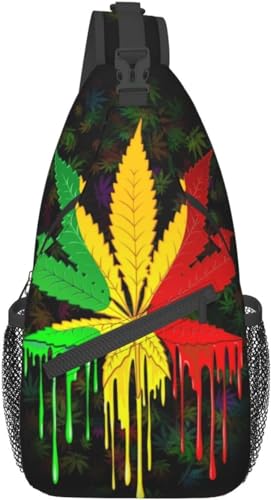 Pot Leaf Rasta Rucksack, mit tropfender Farbe, verstellbare Brusttasche, Reisen, Wandern, Tagesrucksack, Crossbody-Tasche für Herren, Farbe1, One Size von Bisch