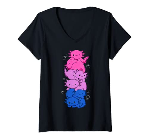 Damen Bisexueller Stolz Bisexuelle Flagge Kawaii Axolotl Flor Bi LGBTQ T-Shirt mit V-Ausschnitt von Bisexual Gifts