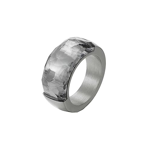 Bihsilin Damen Ring Edelstahl, Personalisierte Ringe 10MM mit Grau Glas Bandring Hochzeit Ring Frauen Nickelfrei Silber Gr.60 (19.1) von Bishilin