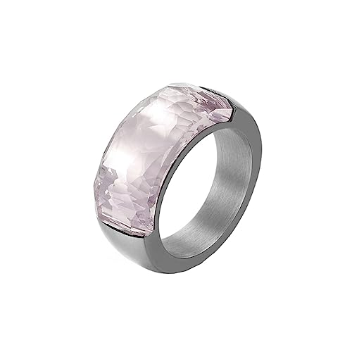 Bihsilin Damen Ring Edelstahl, Personalisierte Ringe 10MM mit Rosa Stein Bandring Hochzeit Ring Frauen Nickelfrei Silber Größe 60 (19.1) von Bishilin