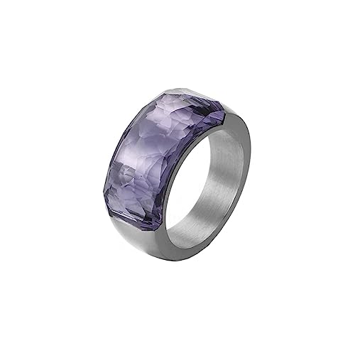 Bihsilin Damen Ring Edelstahl, Personalisierte Ringe 10MM mit Violett Glas Bandring Hochzeit Ring Frauen Nickelfrei Silber Größe 52 (16.6) von Bishilin