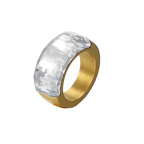 Bihsilin Damen Ring Edelstahl, Personalisierte Ringe 10MM mit Weiß Glas Bandring Hochzeit Ring Frauen Nickelfrei Gold Größe 60 (19.1) von Bishilin