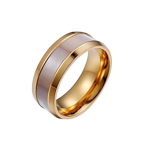 Bihsilin Damen Ring Edelstahl, Personalisierte Ringe 12MM mit Muschel Bandring Hochzeit Ring Frauen Nickelfrei Gold Gr.52 (16.6) von Bishilin