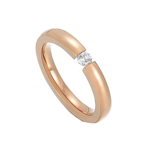Bihsilin Damen Ring Edelstahl, Personalisierte Ringe 3MM Solitär mit Zirkonia Hochzeit Ring Frauen Nickelfrei Rosegold Größe 60 (19.1) von Bishilin