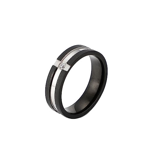 Bihsilin Damen Ring Edelstahl, Personalisierte Ringe 6MM Matt mit Zirkonia Bandring Hochzeit Ring Frauen Nickelfrei Schwarz Gr.57 (18.1) von Bishilin