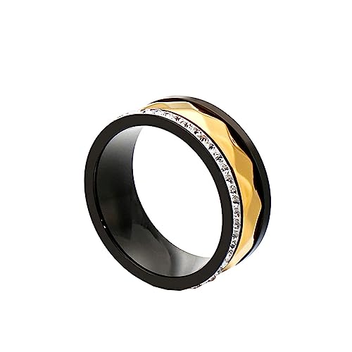 Bihsilin Damen Ring Edelstahl, Personalisierte Ringe Bicolor 8MM mit Zirkonia Hochzeit Ring Frauen Nickelfrei Schwarz Gold Gr.54 (17.2) von Bishilin