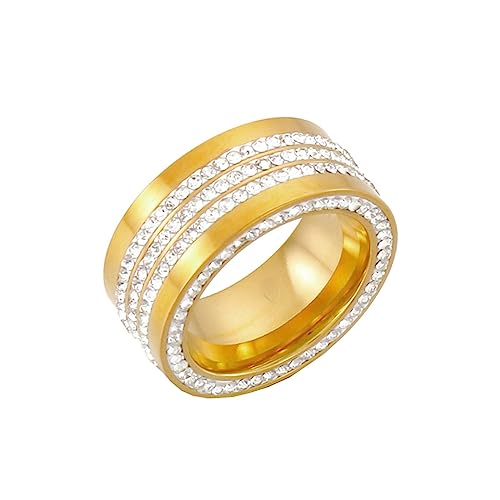 Bihsilin Damen Ring Edelstahl, Personalisierte Ringe Breit 11MM mit Zirkonia Bandring Hochzeit Ring Frauen Nickelfrei Gold Größe 52 (16.6) von Bishilin