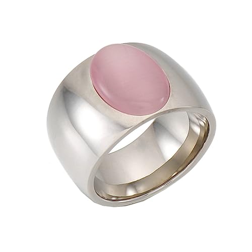 Bihsilin Damen Ring Edelstahl, Personalisierte Ringe Breit 15MM mit Rosa Stein Bandring Hochzeit Ring Frauen Nickelfrei Silber Gr.52 (16.6) von Bishilin