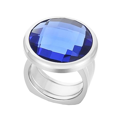 Bihsilin Damen Ring Edelstahl, Personalisierte Ringe Breit mit Blau Glas Siegelring Hochzeit Ring Frauen Nickelfrei Silber Größe 54 (17.2) von Bishilin