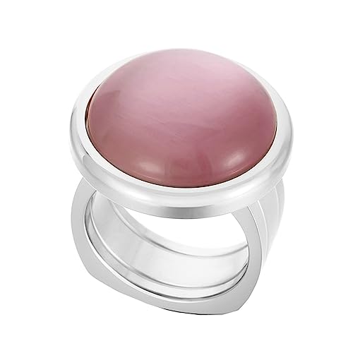 Bihsilin Damen Ring Edelstahl, Personalisierte Ringe Breit mit Rosa Stein Siegelring Hochzeit Ring Frauen Nickelfrei Silber Größe 52 (16.6) von Bishilin