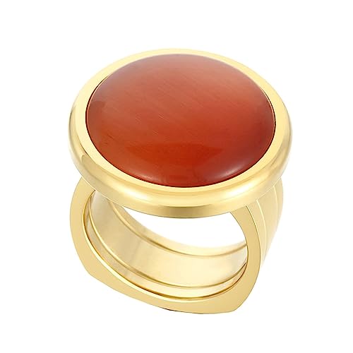 Bihsilin Damen Ring Edelstahl, Personalisierte Ringe Breit mit Rot Naturstein Siegelring Hochzeit Ring Frauen Nickelfrei Gold Größe 54 (17.2) von Bishilin