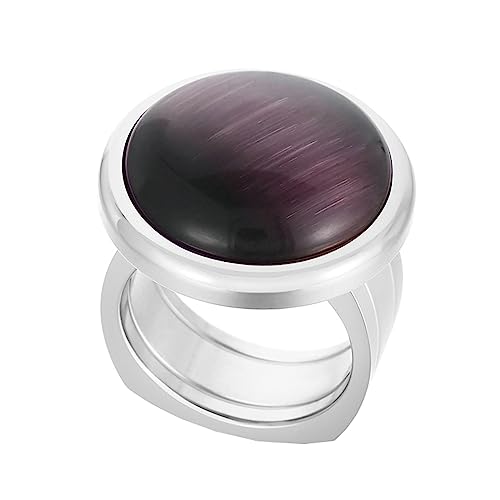 Bihsilin Damen Ring Edelstahl, Personalisierte Ringe Breit mit Violett Stein Siegelring Hochzeit Ring Frauen Nickelfrei Silber Gr.57 (18.1) von Bishilin