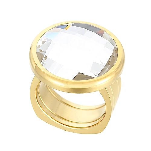 Bihsilin Damen Ring Edelstahl, Personalisierte Ringe Breit mit Weiß Glas Siegelring Hochzeit Ring Frauen Nickelfrei Gold Größe 52 (16.6) von Bishilin