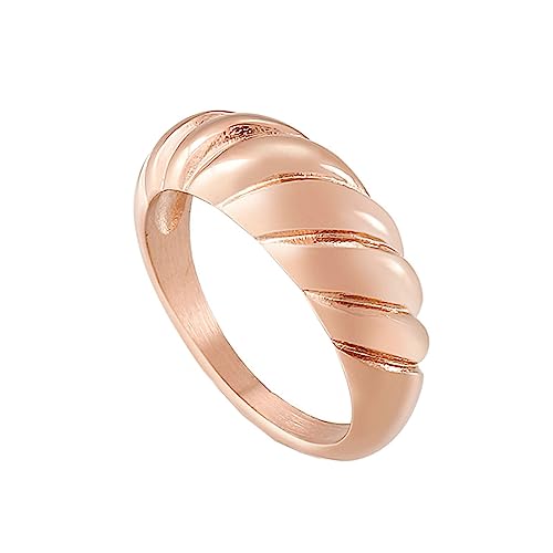 Bihsilin Damen Ring Edelstahl, Personalisierte Ringe Kuppel mit Gemustert Hochzeit Ring Frauen Nickelfrei Rosegold Gr.60 (19.1) von Bishilin