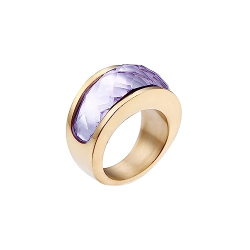 Bihsilin Damen Ring Edelstahl, Personalisierte Ringe mit Lila Kristall Hochzeit Ring Frauen Nickelfrei Gold Gr.52 (16.6) von Bishilin