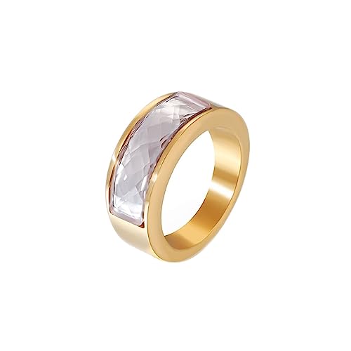 Bihsilin Damen Ring Edelstahl, Personalisierte Ringe mit Rosa Kristall Bandring Hochzeit Ring Frauen Nickelfrei Gold Größe 60 (19.1) von Bishilin